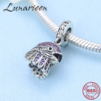 

Fashion 925 Sterling Silver Creative Eagle Sparkling Colorful CZ Pendants Charms Fit Original europeu Charm DIY Bracelet Jewelry