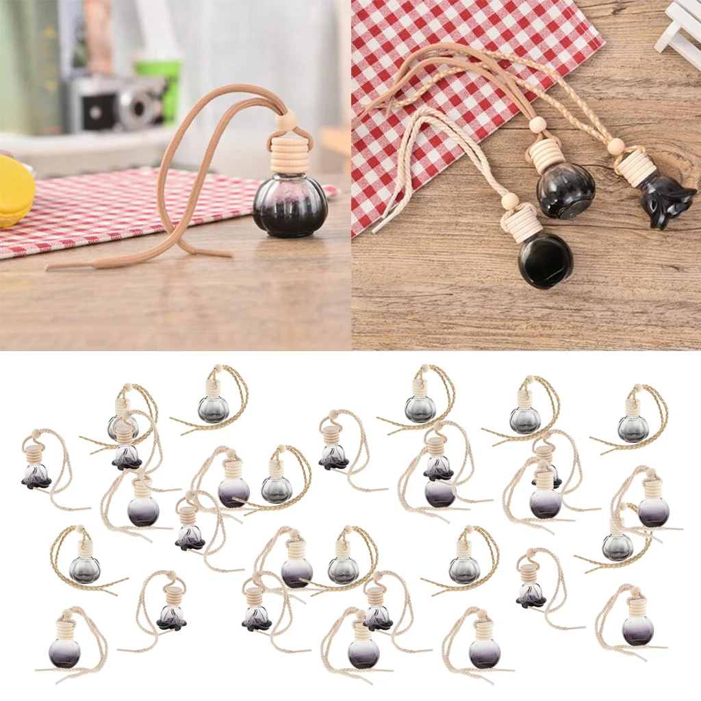 30Pcs Car Perfume Bottle Empty Refillable Fragrance Oil Container  Diffuser Vottle Hanging Ornament ,10ml, Black