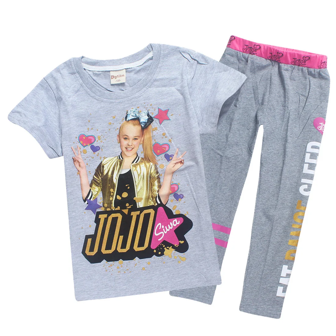 Летние синие детские футболки с героями мультфильмов JOJO SIWA хлопковые футболки с круглым вырезом для маленьких девочек комплекты с короткими рукавами для мальчиков и девочек футболки - Цвет: PS8356-gray