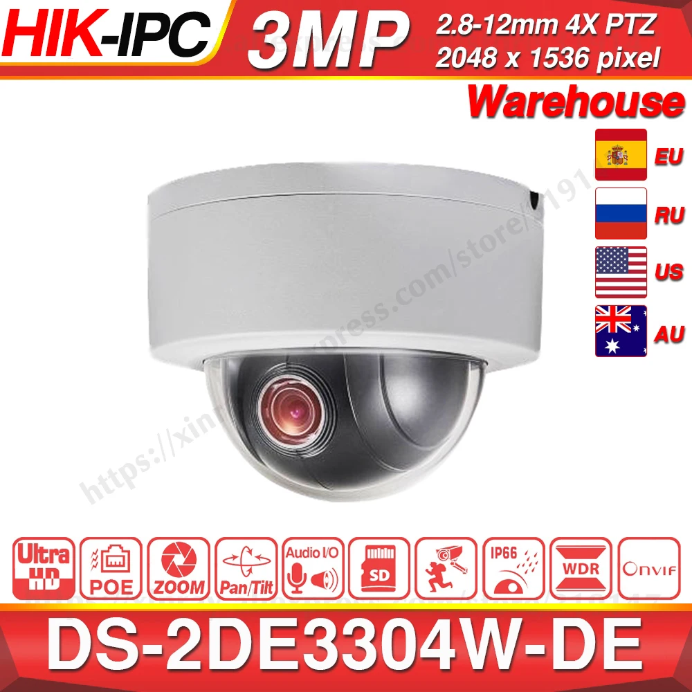 Hikvision Original PTZ Cam DS-2DE3304W-DE 3MP IP Network Mini Dome Camera 4X Optical Zoom 2-way Audio Support Ezviz Remote View.