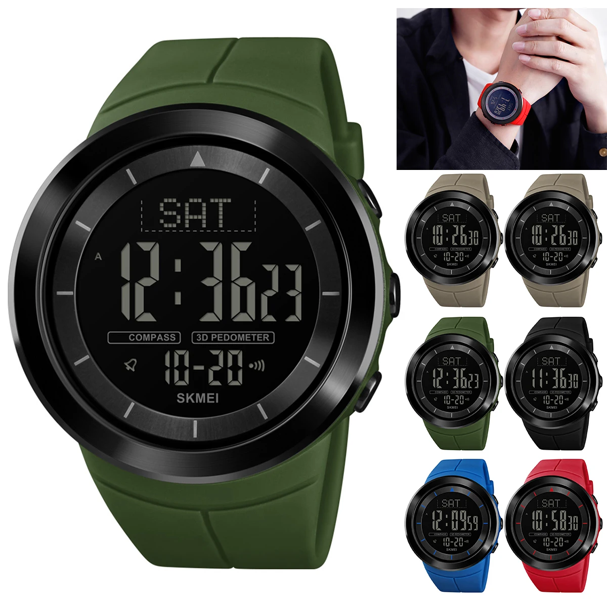 

50M Waterproof Sports Watch Digital EL backlight Compass Pedometer Calorie Wrist Watch for Running Outdoor Hiking Camping