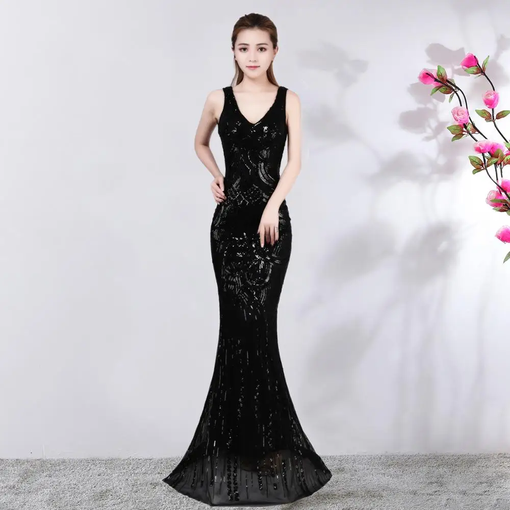 Черное сексуальное вечернее платье, vestidos, газовое поле, королева, для банкета, элегантные, рыбий хвост, для похудения, вечерние, темперамент, длинное сексуальное платье, юбка