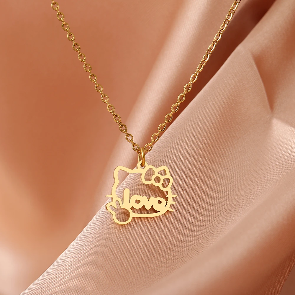 Collares clásicos de acero inoxidable para mujer, cadena con colgante hueco de gatito, joyería para amigos, los mejores colgantes| - AliExpress