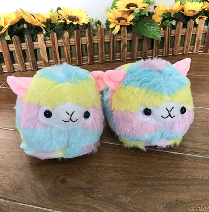 Women unicorn slippers fashion Appliques house slippers for girls plush lovely cheap fur slippers bedroom - Цвет: 4