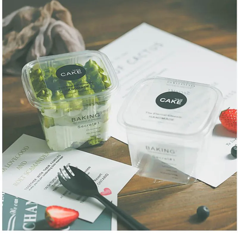 50pcs High quality 300ml square cream cake cup fruit vegetables salad plastic cups baking package pudding yogurt dessert cup