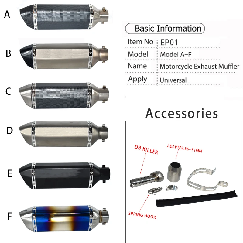 

Exhaust motorcycle muffler escape moto with db killer Exhaust Systems for FZ8 fz6 CBR250 CB600 MT09 ATV Dirt Pit Bike EP