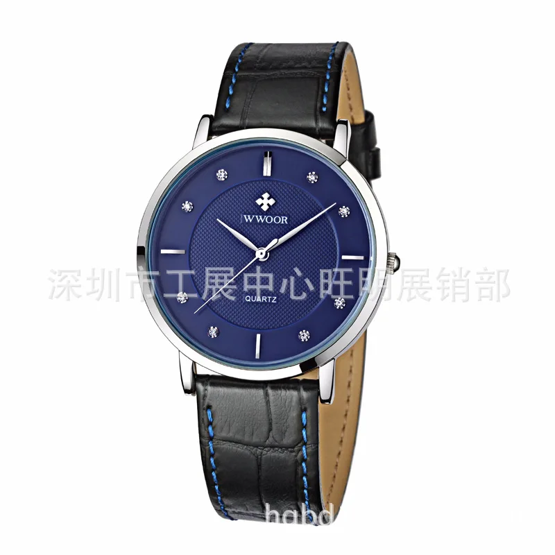 

Wwoor/WWOOR 8011 Waterproof Circle Belt Watch Man-made Diamond Unisex Leather Belt Watch