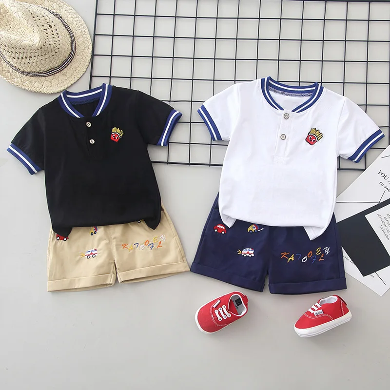 Комплекты одежды для маленьких мальчиков летние модные хлопковые топы для новорожденных+ шорты, спортивные костюмы из 2 предметов для маленьких мальчиков, детские костюмы для бега