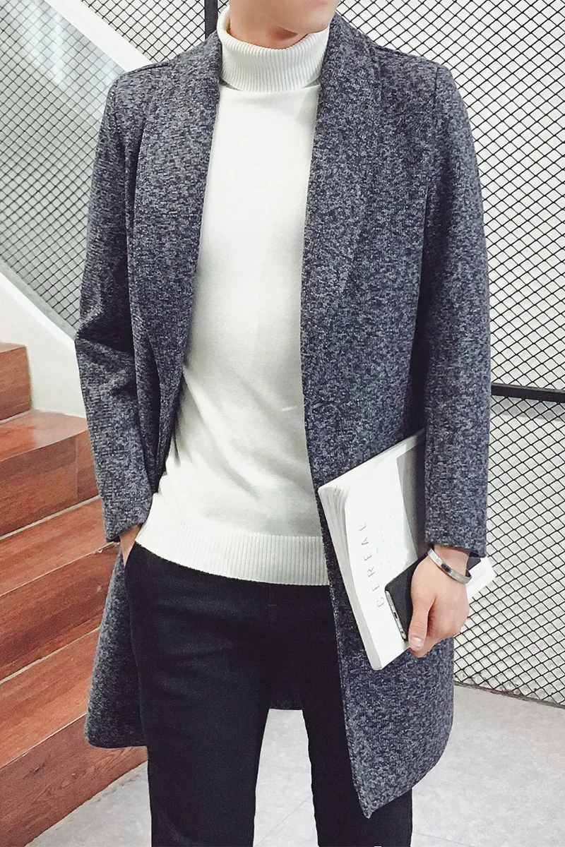 Autumn Winter Long Trench Men's Slim Korean Style Casual Jacket Men's New Large Size 5XL Lapel Trench Coats