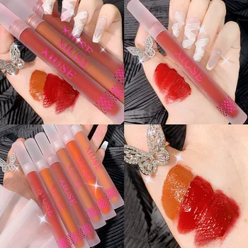 

XIUSE moisturizing lip gloss long wear waterproof Rose purple red smooth silky matte liquid lisptick AC235
