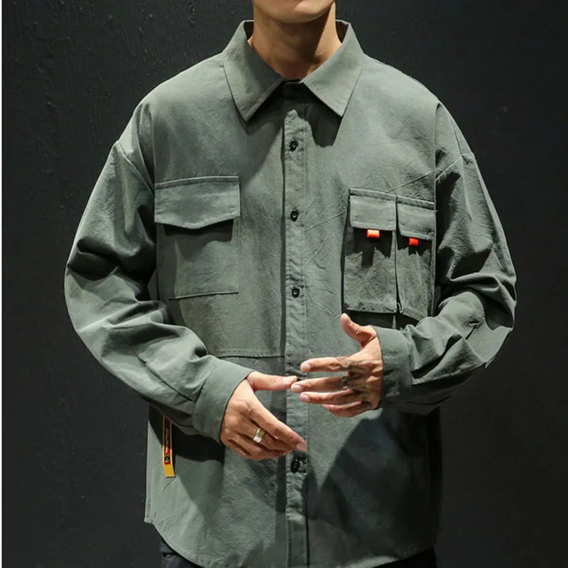 

3 Colors Student Sweatpant Big Pockets Shirt Oversize M-5XL Men Long Sleeve Solid Shirt Casual Formal Men Soft Fashion Clothing