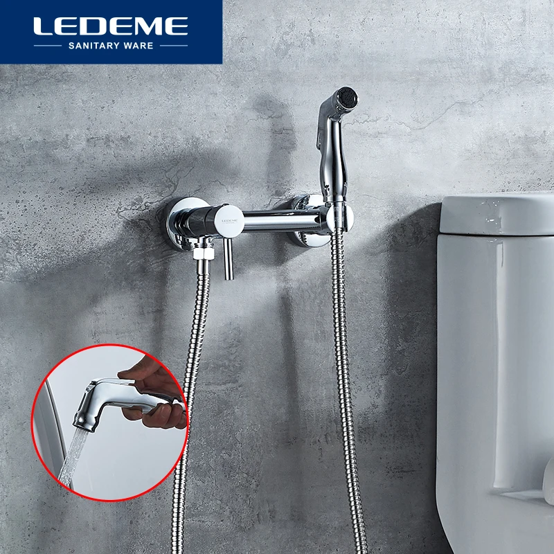 LEDEME Toilet Hand Bidet Faucet Two Function Bathroom Bidet Shower Sprayer Hooked Holder Chrome Bath Faucets Head L5398-6