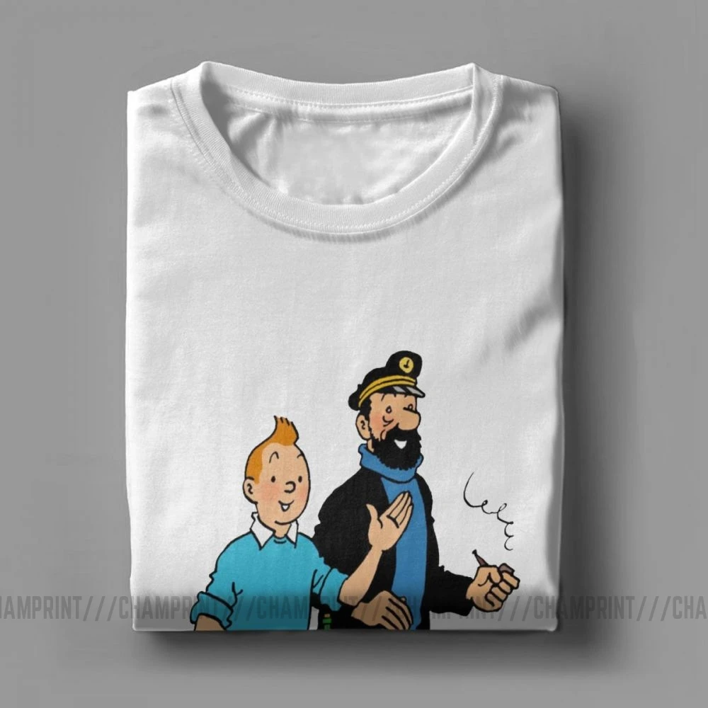 Najtaniej Tintin i Captain Haddock T Shirt dla mężczyzn bawełniane t shirty na co dzień wycięcie pod szyją przygody Tintin Tee odzież z krótkim rękawem