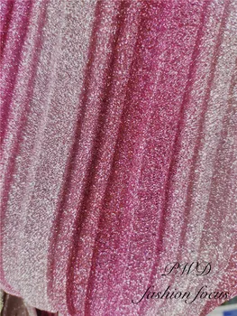 

Pink Sliver Threads Pleated Shining Lace Material African Tissues Net Fabric for party Dress Cloth for wedding decoration