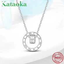 Real 925 Sterling Silver Pendant Necklace Round Watch shape CZ Jewelry For Women Engagement Accessories Gift