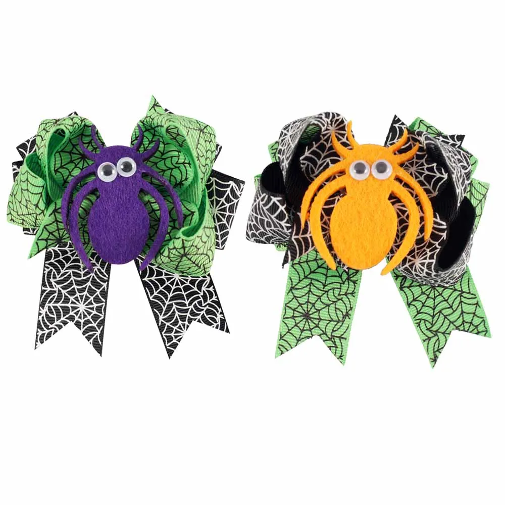 10 шт./лот волосы на Хэллоуин с бантиками для девочек, заколки ручной работы ободок с хэллоуинской тематикой принт заколки для волос в виде банта вечерние Детские Головные уборы оптом