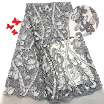 

Royal blue Gold 2 Shades Sequins french lace African tulle lace fabric high quality 5 yards per piece