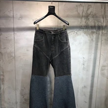 Дамская мода свободные джинсовые сшитые Трикотажные расклешенные брюки 1030