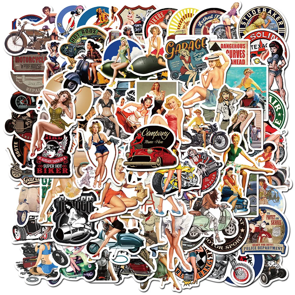 

50Pcs/100Pcs/Set Classic Retro Girl Stickers Motorcycle Laptop Decal Pegatina Snowboard Skateboard Travel Suitcase Stickers