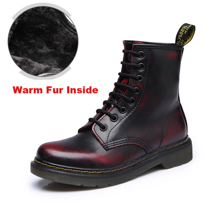 Fur finished red Г., женские ботинки из спилка наивысшего качества Dr boots, обувь осенне-зимняя мотоциклетная обувь с высоким берцем женские зимние ботинки ST50 - Цвет: Fur finished red