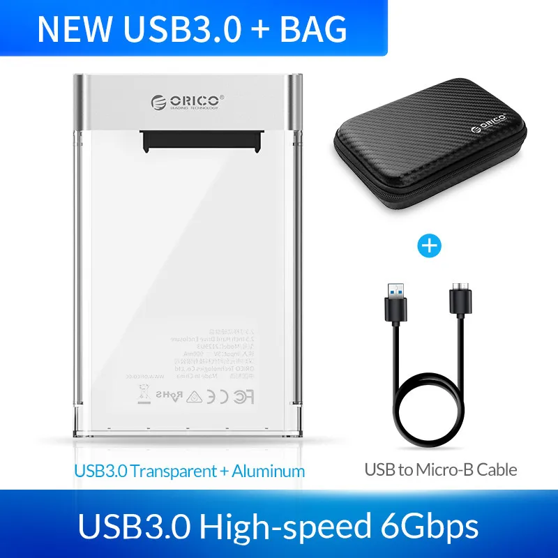 2129U3 Add Bag ORICO HDD чехол 2,5 дюймов прозрачный добавить металлические SATA USB 3,0 жесткий диск чехол инструмент 6 Гбит/с Поддержка 4 ТБ UASP чехол Hd коробка - Цвет: 2129U3 Add Bag