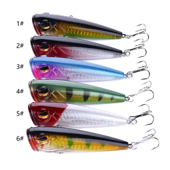 

6Pcs Popper Fishing Lure 8cm 13g Hard Artificial Bait with 2 Treble Hooks Surface Fishing Tackle 3D Eyes Boat Fishing