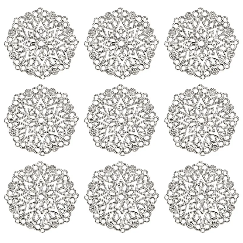 Platinum Pandahall 100pcs Iron Filigree Pendant Charm Links Connectors For Jewelry Making DIY Necklace Accessories Findings 35.5x0.7mm - Color: Platinum