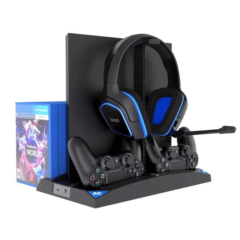 Зарядная док станция для двух контроллеров PS4/PS4 Slim/PS4 Pro подставка наушников с