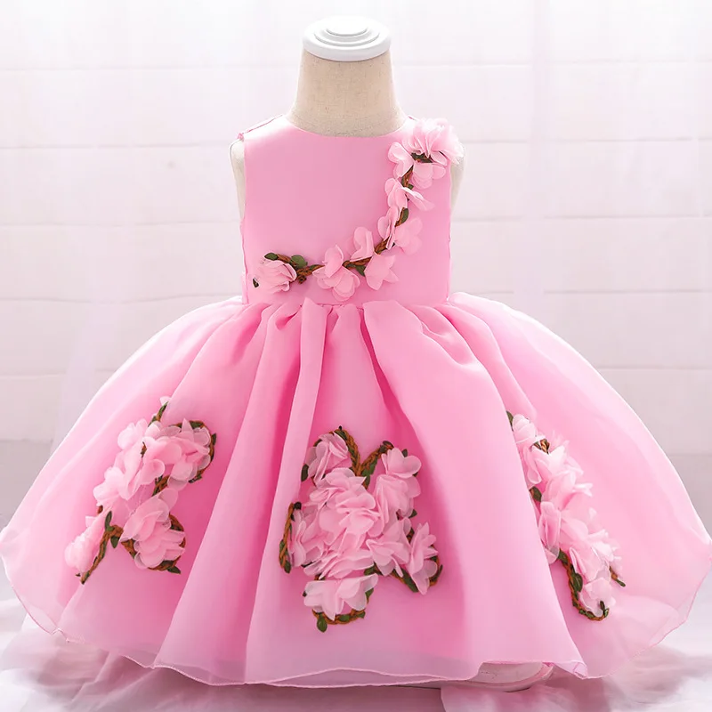 Детские платья для новорожденных малышей Свадебная вечеринка платье принцессы для детей для маленьких девочек первый Платье для первого дня рождения для детей, платье на крестины Костюмы - Цвет: Pink