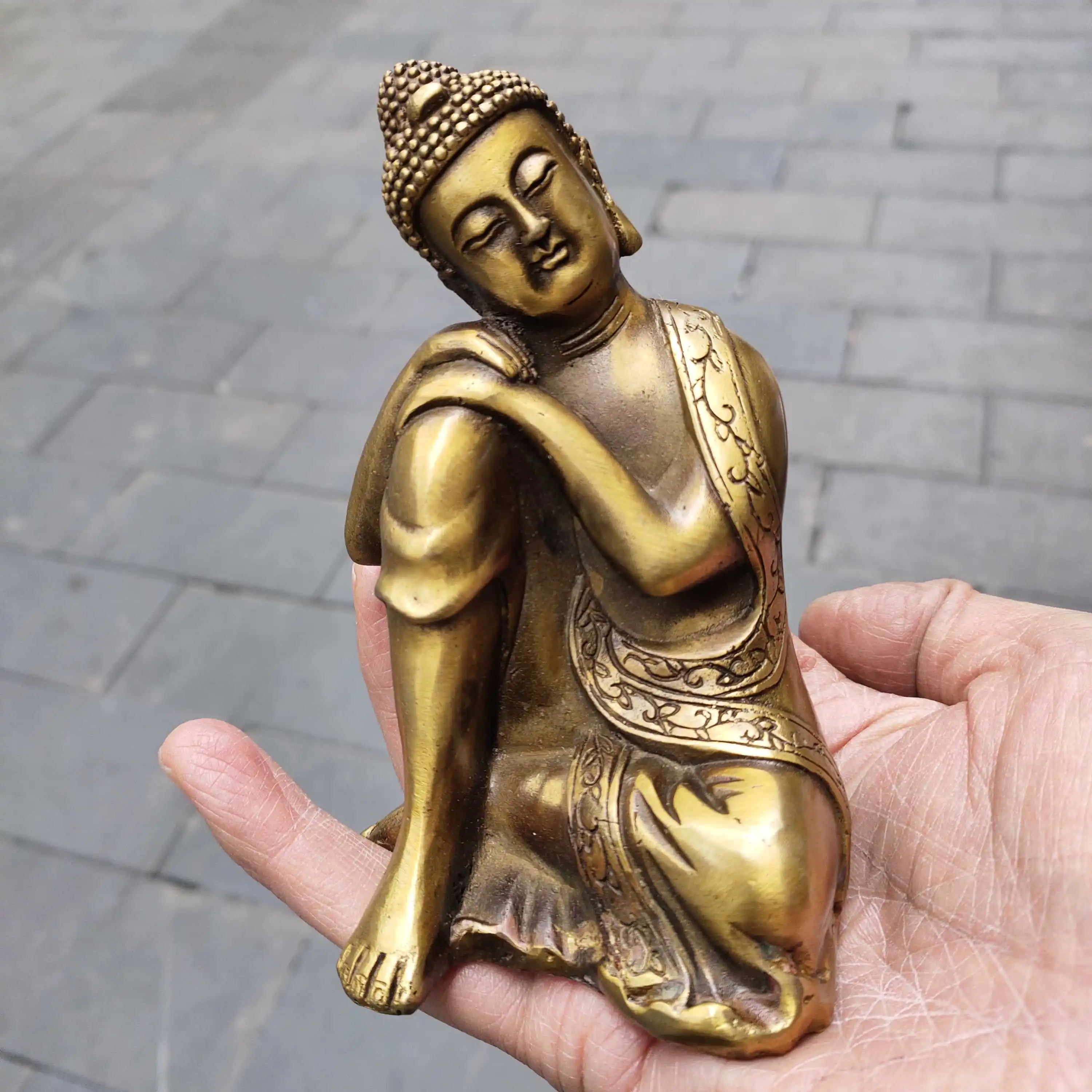 

Height 12.2CM,Old Bronze Sakyamuni Sleeping Buddha Statue,Art Collection Chinese Antique Sculpture