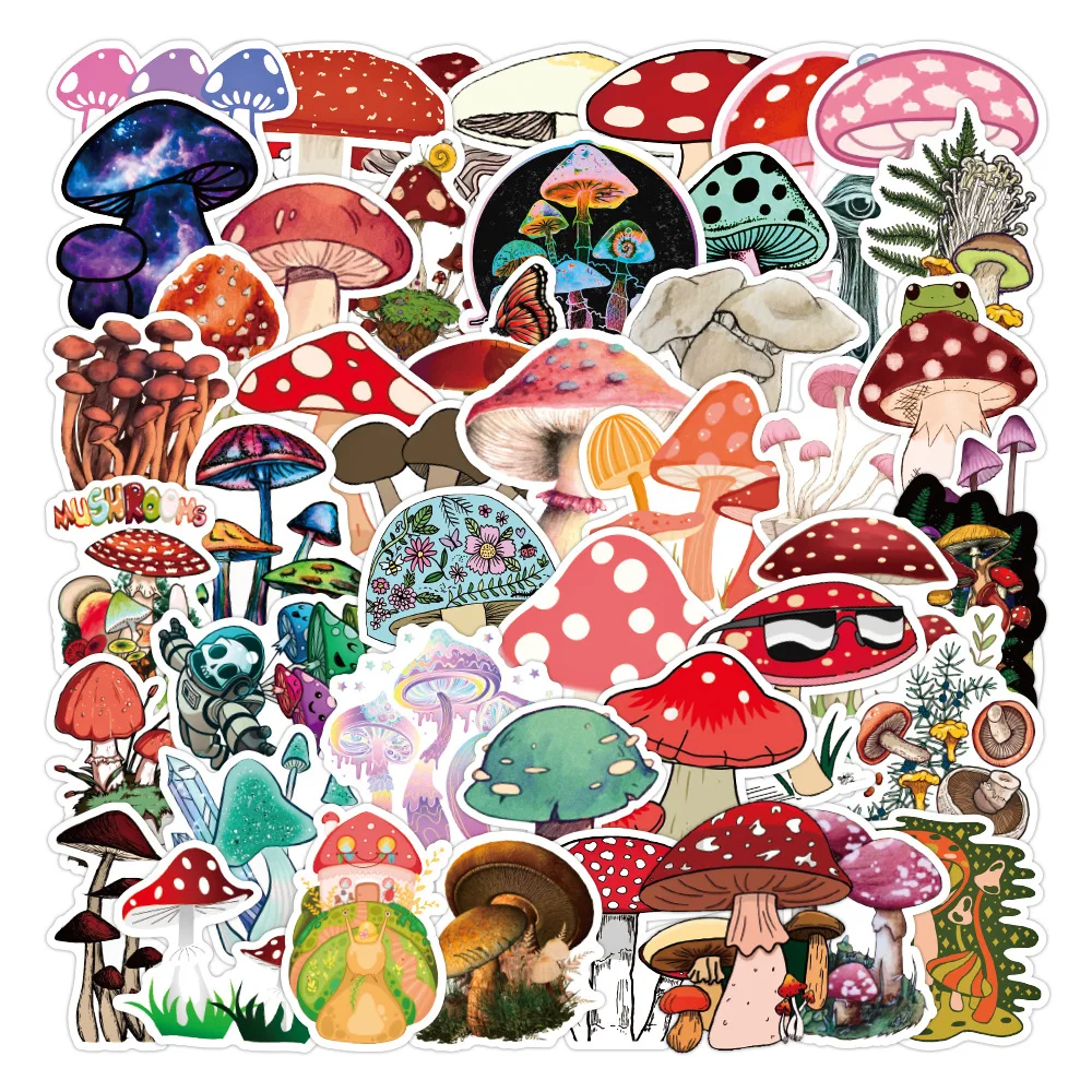 

50 Pcs Cute Cartoon Colorful Mushroom Stickers DIY Laptop Luggage Skateboard Guitar Cup Scrapbook Waterproof Stationery Sticker