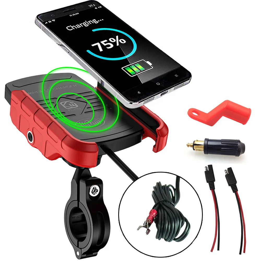 Беспроводное зарядное устройство для мотоцикла, держатель для мобильного телефона, крепление для быстрой зарядки Din-USB разъем SAE-USB кабель, Аксессуары для мотоцикла