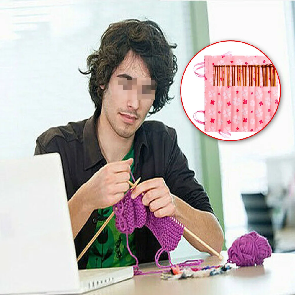 

22pcs Bamboo Knitting Needles Set in Knitting Needle Case UK Size 11 9 8 7 6 5 4 [3]