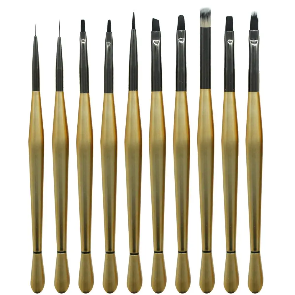 

Gold Color Nail Art Brushes Professional Line Flower Painting Coating Shaping Flat Fan Angle Pen Carving Pen UV Gel ManicureTool
