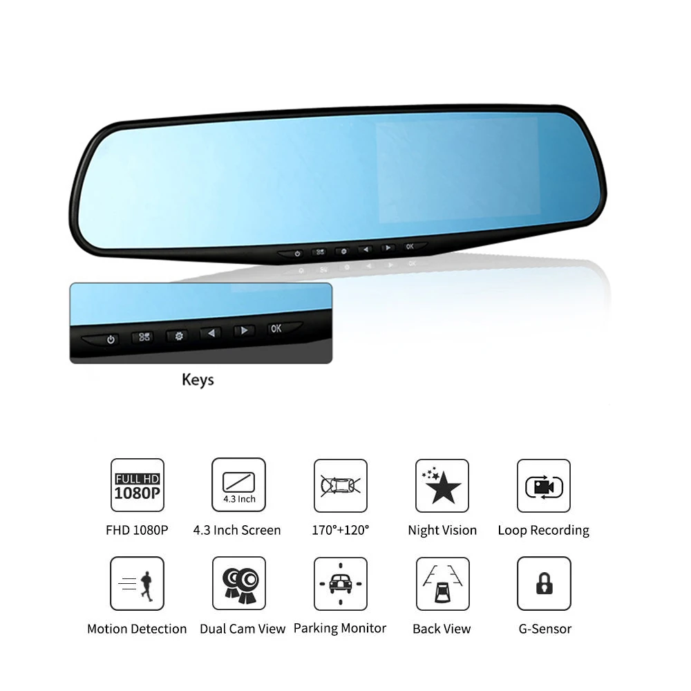 

Car Dvr Camera Auto Full HD 1080P 4.3 Inch Rearview Mirror Digital Video Recorder Dual Lens Registratory Camcorder
