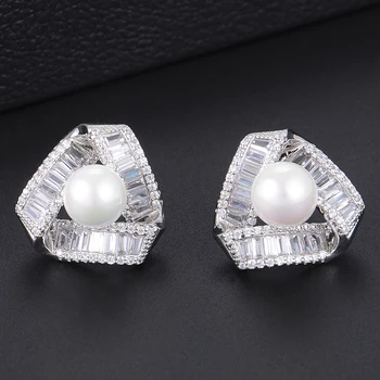 

LARRAURI Trendy Small Cubic Zirconia Simulated Pearl Earrings For Women Stud Earrings Wedding Jewelry pendientes mujer mod 2019