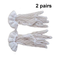2 цвета белые красные свадебные перчатки для невесты короткие дизайнерские кружевные марлевые прозрачные женские перчатки УФ-стойкие летние женские ажурные варежки