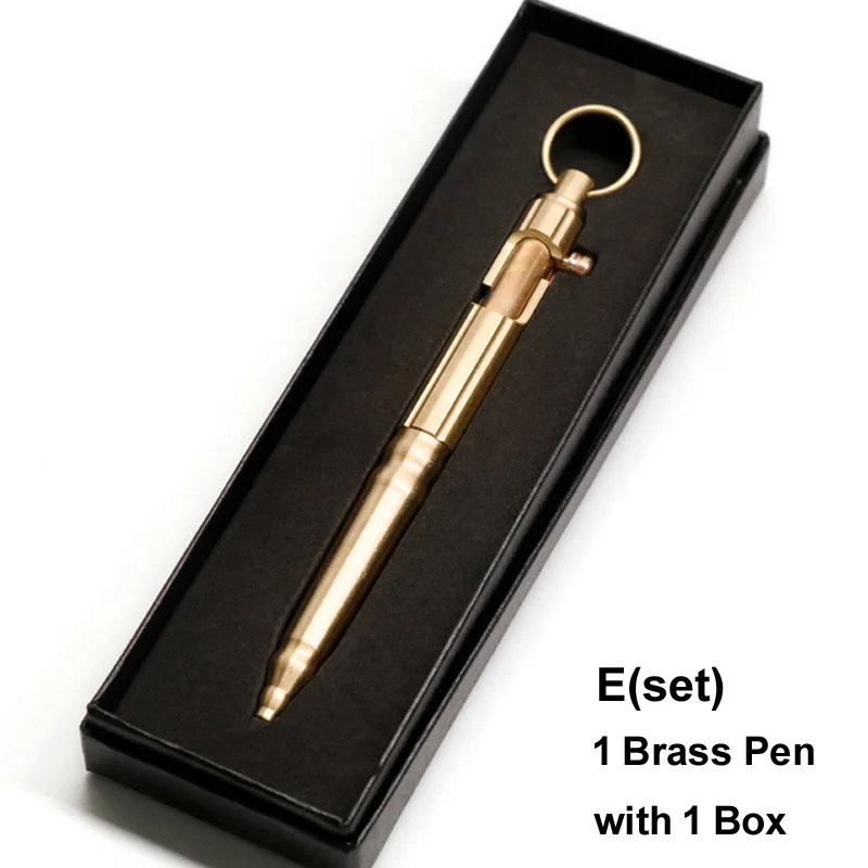 Yushun Роскошная нержавеющая сталь латунь Бизнес Офис Шариковая ручка для школы письма Канцтовары, шариковая ручка с кольцом для ключей студентам подарок - Цвет: E set