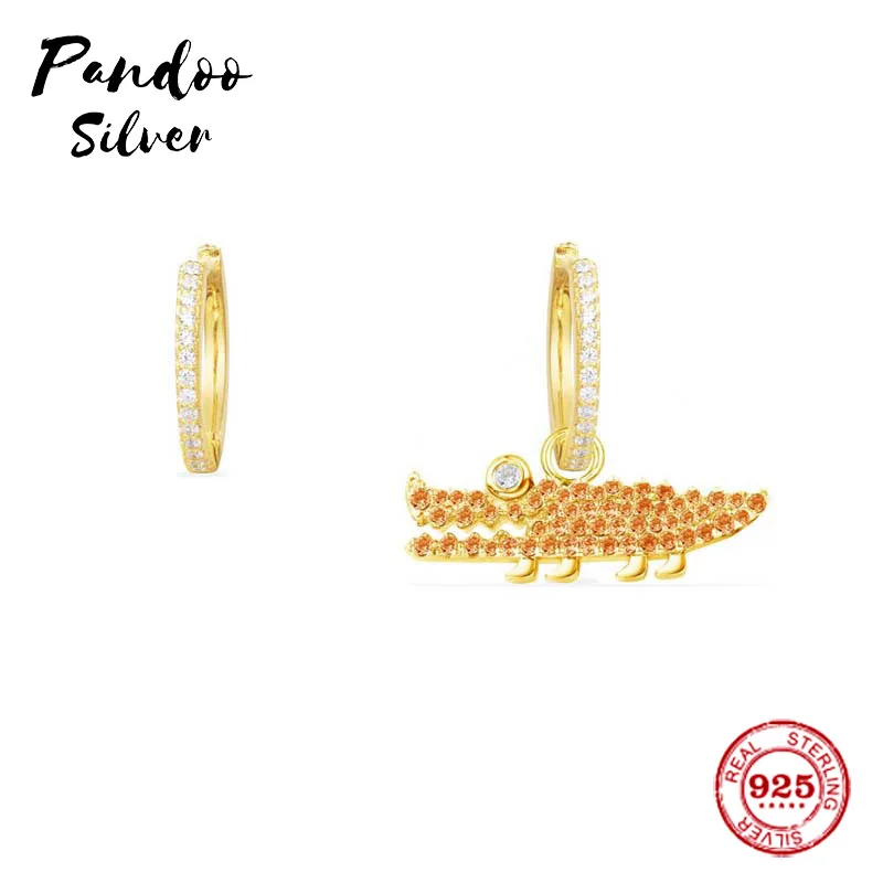 Pandoo Fashion Charm Sterling Silver Original 1:1 Copy Asymmetric Orange Croco Earrings Luxury Jewelry Gift For Female | Украшения и