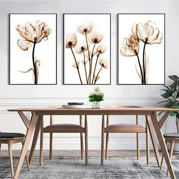 

Brown Transparent Magnolia Plant Flower Canvas Painting Abstract Poster Wall Picture For Home Living Room Decoration Backgroun