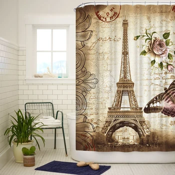 

New Bathroom Curtains Waterproof Polyester Fabric Shower Curtain 3D Eiffel Tower Bathroom Shower Curtain Cortinas