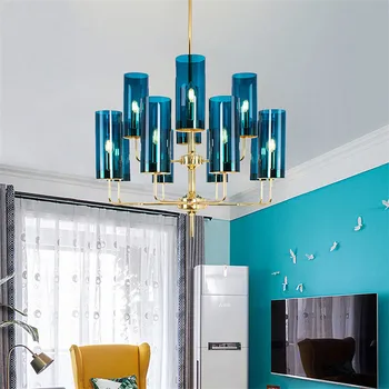 

Postmodern Luxury Glass Led Chandeliers Light Fixture Blue Amber Lustre E14 Arms Chandelier Hanglamp For Bedroom Shop Hotel