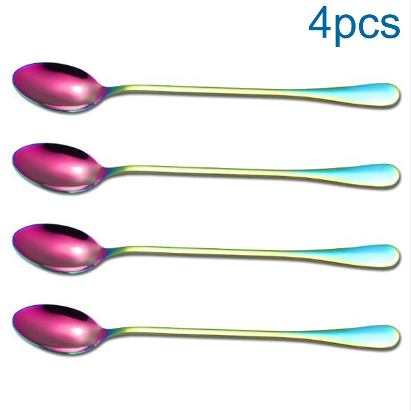 

4Pcs Stainless Steel Stirring Spoon Coffee Tea Dessert Cutlery Long Handle Elegant Parabola Shape Durable
