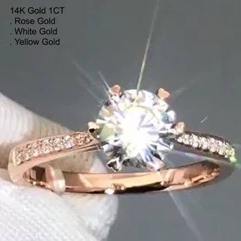 

14K Rose Gold 1 Carat Moissanite Diamond Ring Women Round CROWN Heart Wedding Party Engagement Anniversary Ring 1 Ct D Color