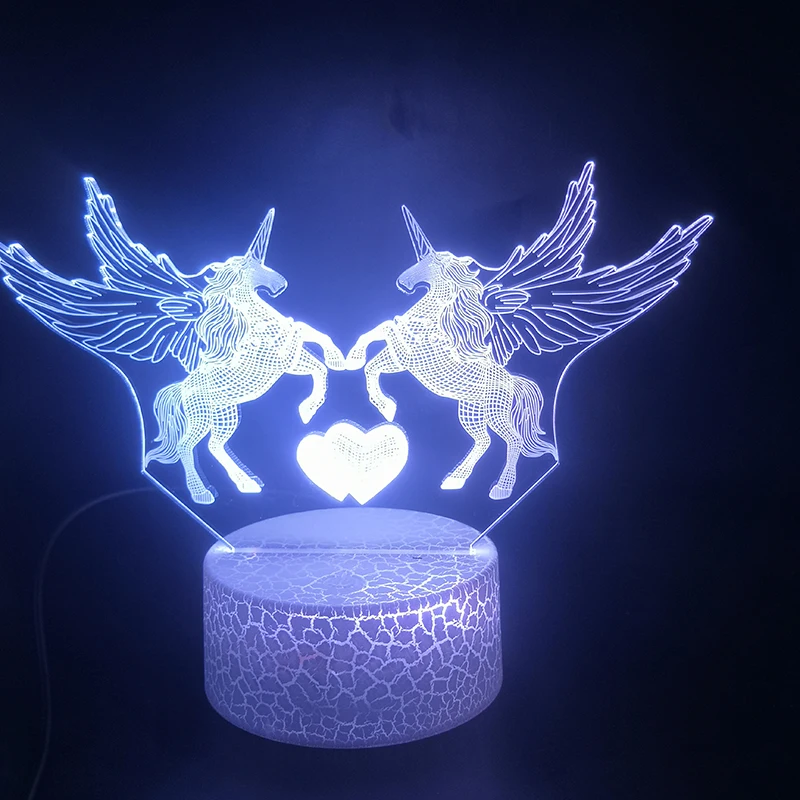 Единорог Pegasus животное 3D лампа на батарейках напрямую поставка милый подарок