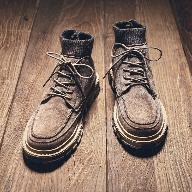 New Men Autumn Boots Brand Fashion Men Sock Work Boots for Mens Suede Leather Men Boots Comfortable Outdoor Casual Shoes