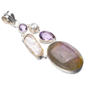 

StarGems Natural Blue Fire Labradorite Handmade 925 Sterling Silver Pendant 2.25" D9409