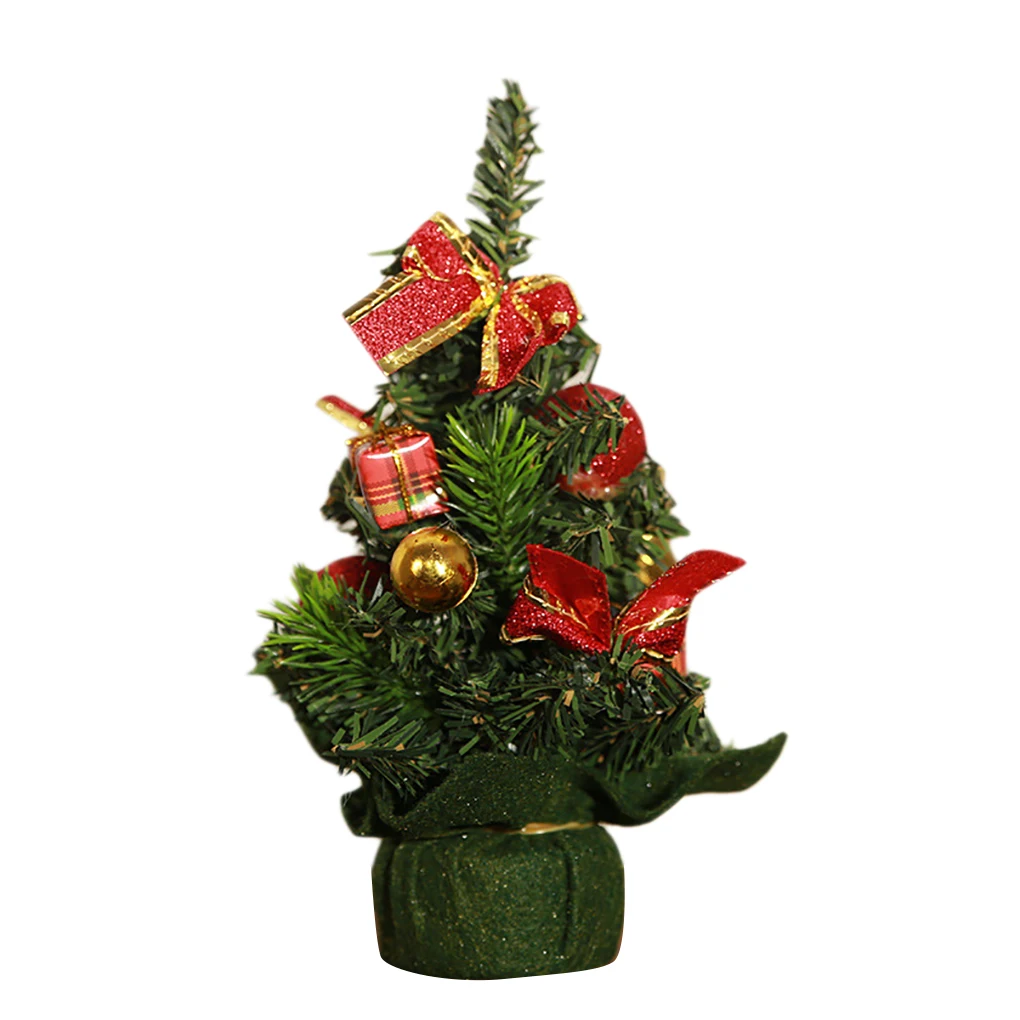 Cloth Ribbon Jingle Bell Christmas Pine Tree Desk Small Mini Xmas Craft Decoration Home Office Show Window Ornament Gift - Цвет: NO.9