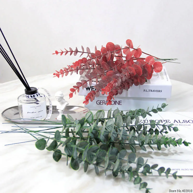 Simulation green plant single e ucalyptus leaf  branch artificial  fake flower 