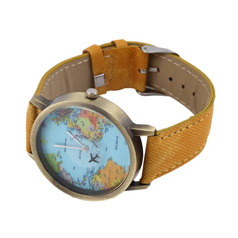 Fashion Global Travel By Plane Map Men Women Watches Casual Denim Quartz Watch Casual Sports Watches for Men relogio feminino